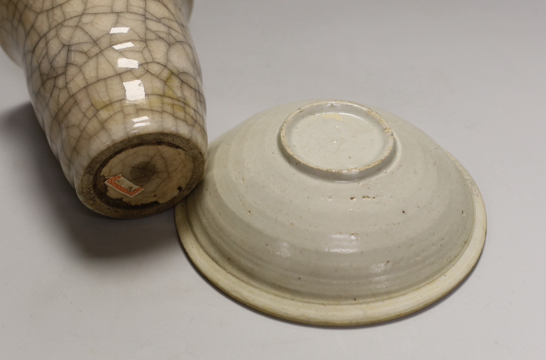 A Chinese crackle glaze vase and another Chinese bowl, tallest 12cm